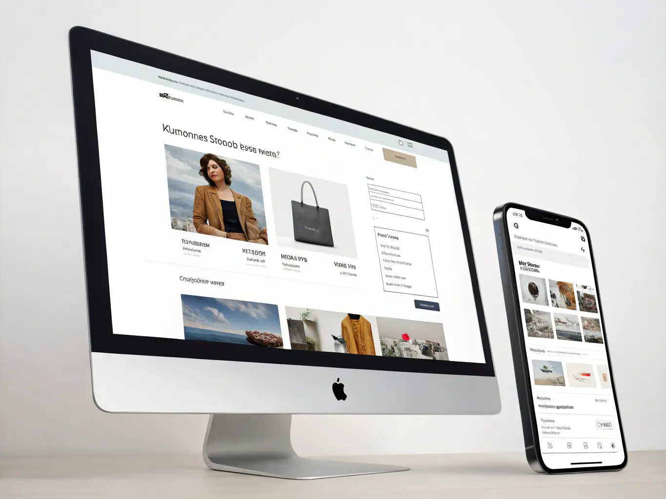 A QA specialist testing a Shopify store on multiple devices (desktop, tablet, mobile), ensuring responsiveness and cross-browser compatibility during the testing phase.